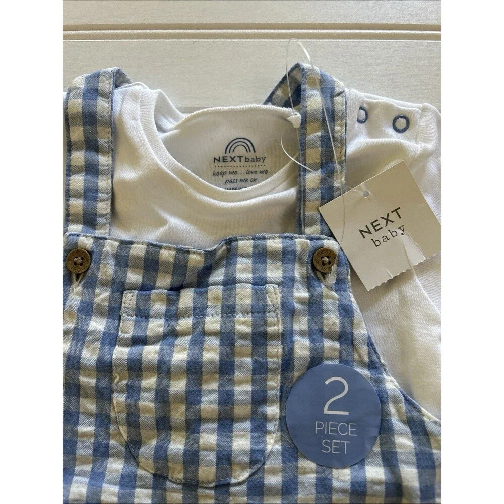 Next Baby Boy Blue Gingham Romper & Bodysuit Set 3-6 Months NWT Boutique